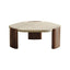 Scandinavian Travertine Top Hexagon Coffee Table with Wood Base