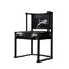 Single vintage dining chair with black fabric and leopard print upholstery