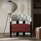 Vintage Bohemian Accent Chair with Floral Fabric and Red Upholstery Main Product Image