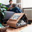 Walnut A-Frame Cat House Side Table With Magazine Rack And Wheels Main Product Image