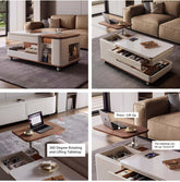 Walnut-White Rotating Lift Coffee Table with Storage Main Product Image