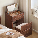 Walnut Wood Vanity with Flip Mirror & Hidden Storage Stool Main Product Image