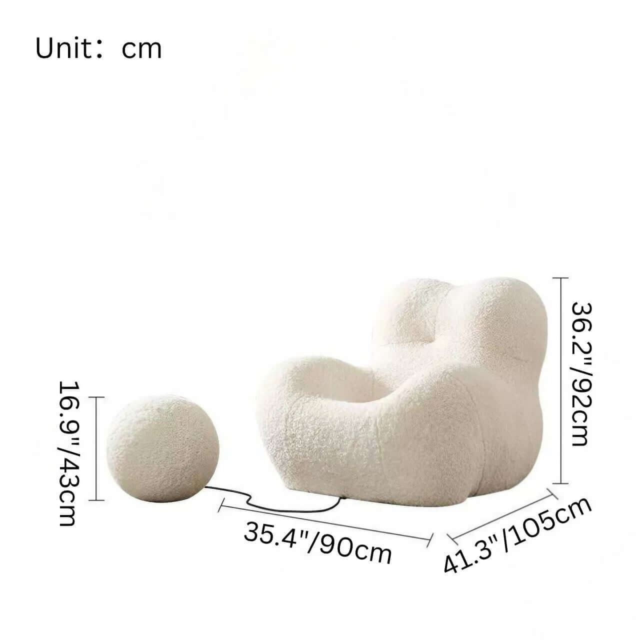 White boucle lounge chair with embrace-style design, perfect as a creative and lazy single sofa armchair dimensions