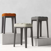 Stackable single square stool chair with white durable leather and solid wood frame main product image