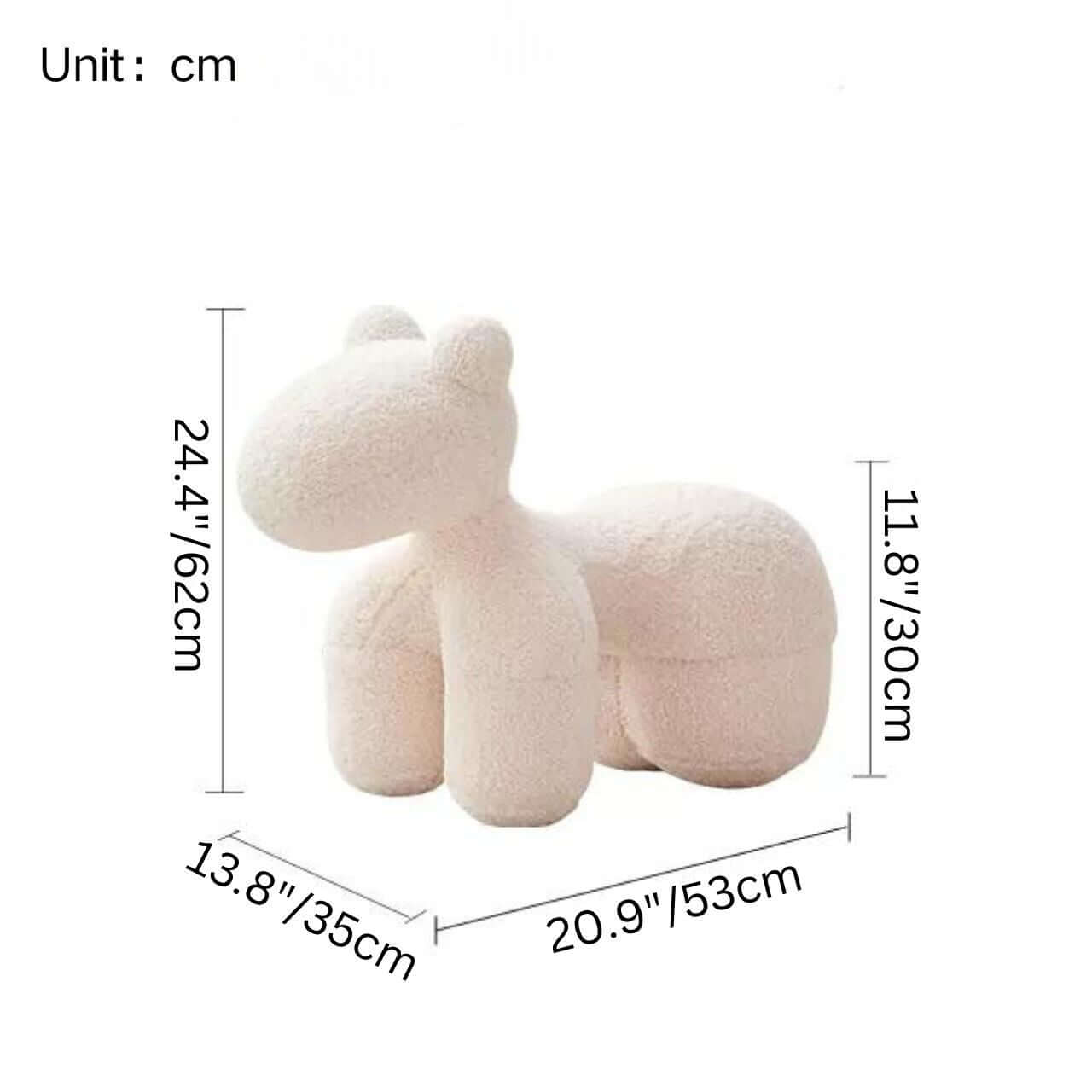 White Sherpa kids' stool with soft cushion and pony design, a creative single sofa for children dimensions