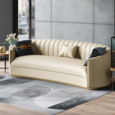 88.6 inch beige curved microfiber leather sofa with gold leg - front view