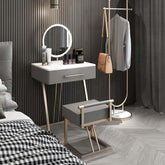 Small Faux Marble Makeup Vanity Set with Vanity Stool in PU Leather Upholstery