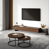 Walnut Modern MDF Extendable 3 Drawers TV Stand & Coffee Table Set for Living Room
