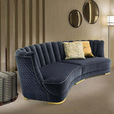 102.4 inch blue velvet upholstered sofa sectional sofa in gold base