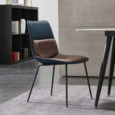 Blue modern PU leather upholstered dining chair with carbon steel legs set