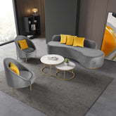 Modern gray flannelette upholstered sofa set with 2 accent chairs & 3-seater for living room decor