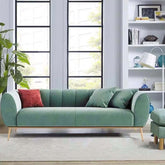 Green velvet 3-seater sofa with gold stainless steel base, modern living room furniture