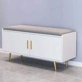 Upholstered velvet shoe rack with door - white retro bench for stylish storage