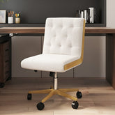 Ergonomic white swivel office chair with adjustable height and linen upholstery, armless design main product image