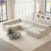133 inch LShaped Modern Off White Velvet Modular Sectional Sofa with Chaise