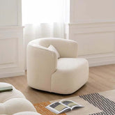 Nordic swivel accent chair in ivory boucle sherpa with white, gray, and blue tones main product image