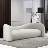 Modern 4-seater curved loveseat upholstered in white boucle sherpa fabric for living room main product image