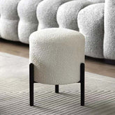 Round Nordic white boucle sherpa vanity stool with black legs, perfect as an accent chair main product image