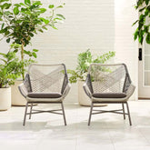 Outdoor PE Rattan Patio Chair with Cushion Pillow Included Set of 2 for Garden Seating