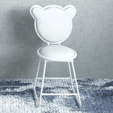 White Velvet Upholstered Dining Chair Vanity Stool with Bear Shape Backrest - Set of 2