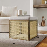 18.1 inch Boho Rattan Ottoman with Square Foot Stool in Khaki and Natural color for cozy living space