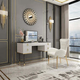 White & Gray 4Drawer Makeup Vanity Table with Mirror and Chair, Flip Top Design for Bedroom or Studio