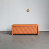 Orange vegan leather upholstered liftable bench with storage ottoman one drawer for bedroom entryway