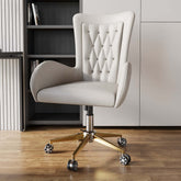Modern white leather ergonomic office chair with swivel and adjustable height