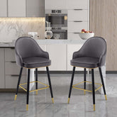 Deep Gray Velvet Counter Height Bar Stool with Footrest front view set of 2