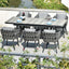 Outdoor dining set with extendable ceramic table and woven aluminum armchairs, 7 pieces main product image