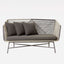 Outdoor PE rattan loveseat with metal legs and cushion pillows for patio seating
