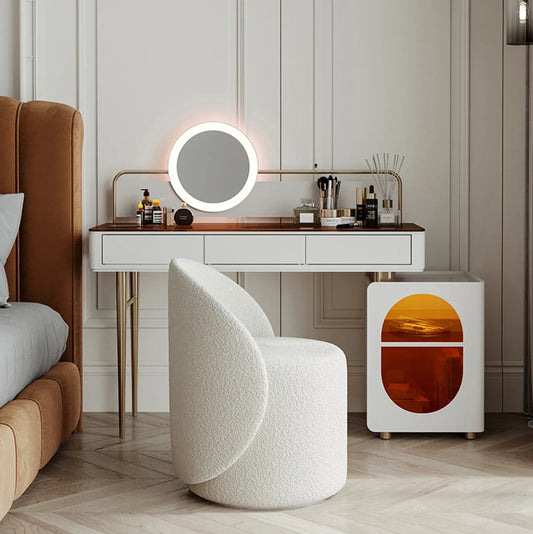 The Best Valentine's Day Gift for Your Girlfriend - Nordic White Boucle Swivel Vanity Stool