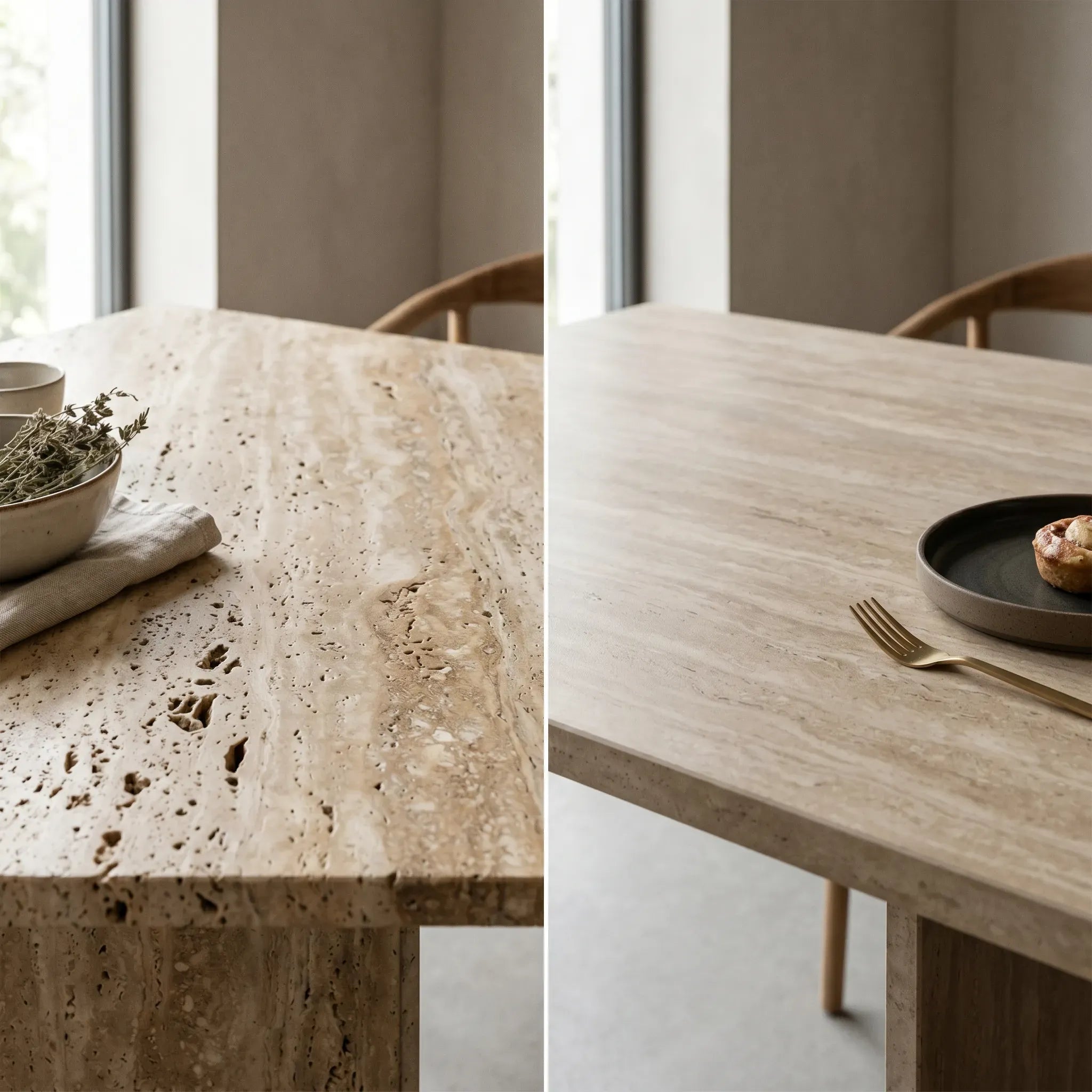 Travertine Sintered Stone vs Natural Travertine Dining Tables