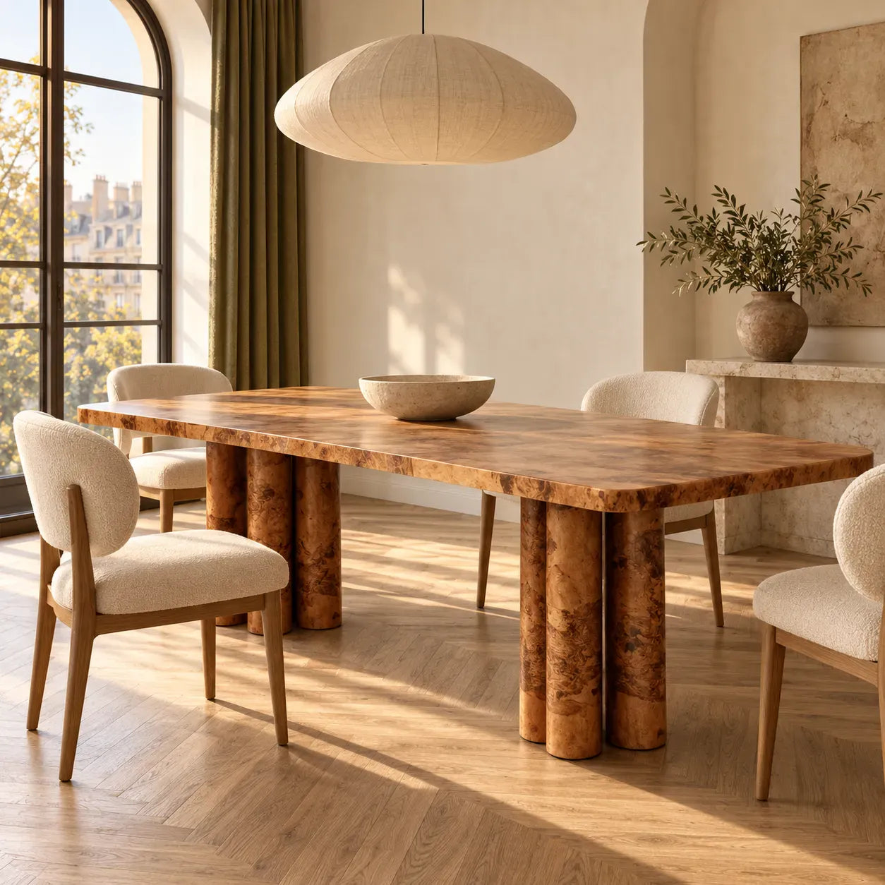 Burl Wood Dining Table: Shape, Size, and Styling