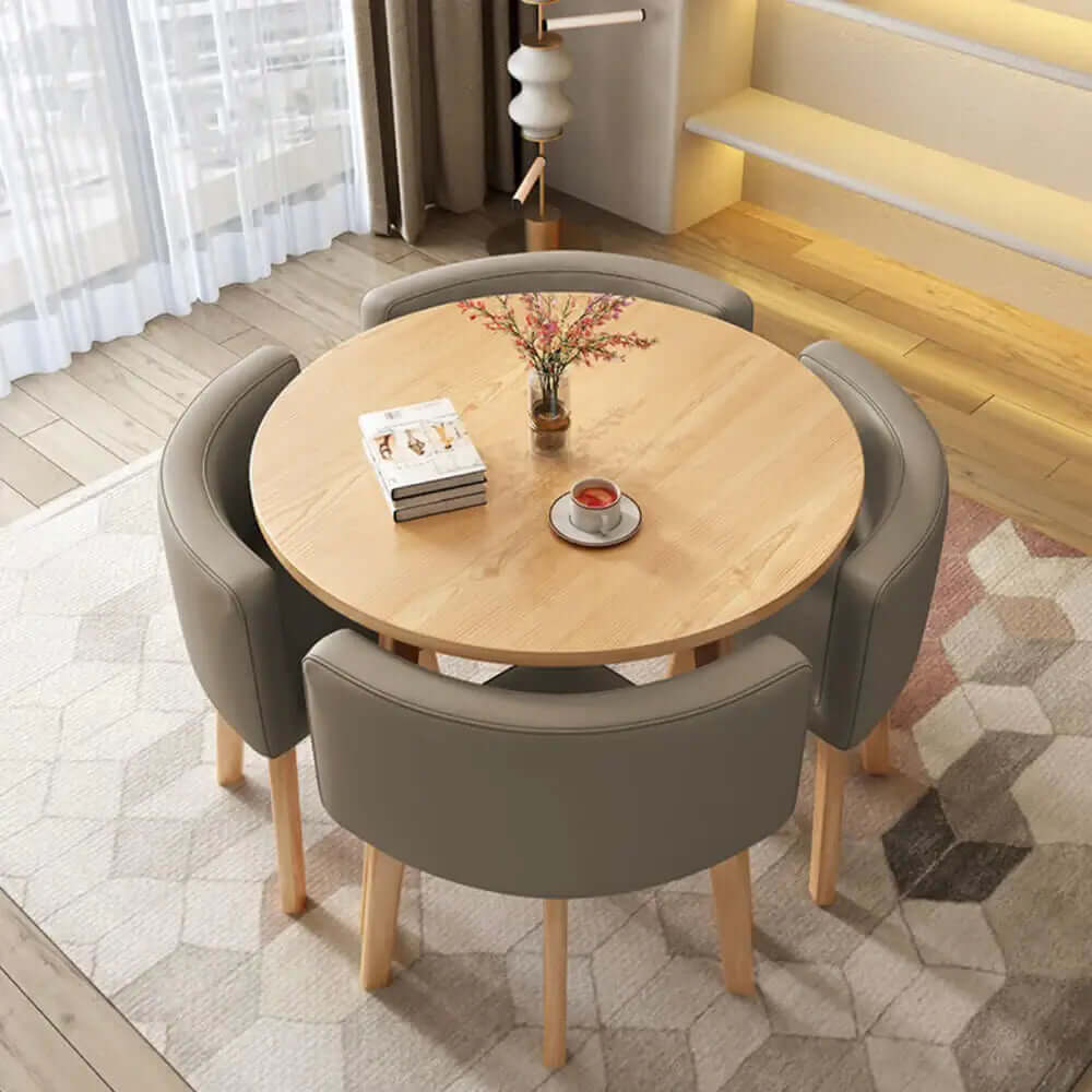 40" Round Wooden Dining Table Set For 4 Chairs