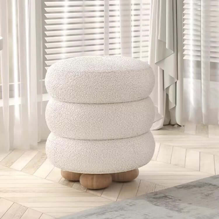 Nordic round white boucle sherpa vanity stool without back, perfect as an accent chair main product image