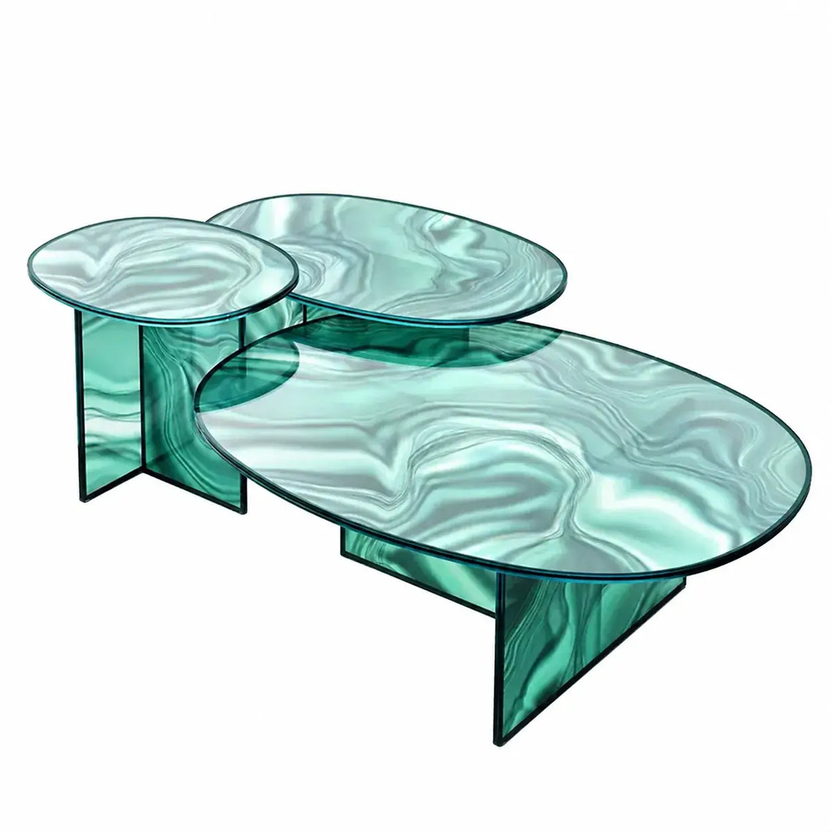 Blue Green Marble-Look Nesting Coffee Table and Side Table Set Main Product Image