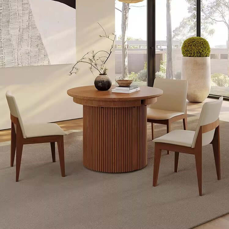 Extendable Round Dining Table With Ash Wood Finish