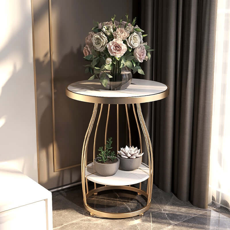Minimalist Marble Side Table With Storage Shelf Main Product Image