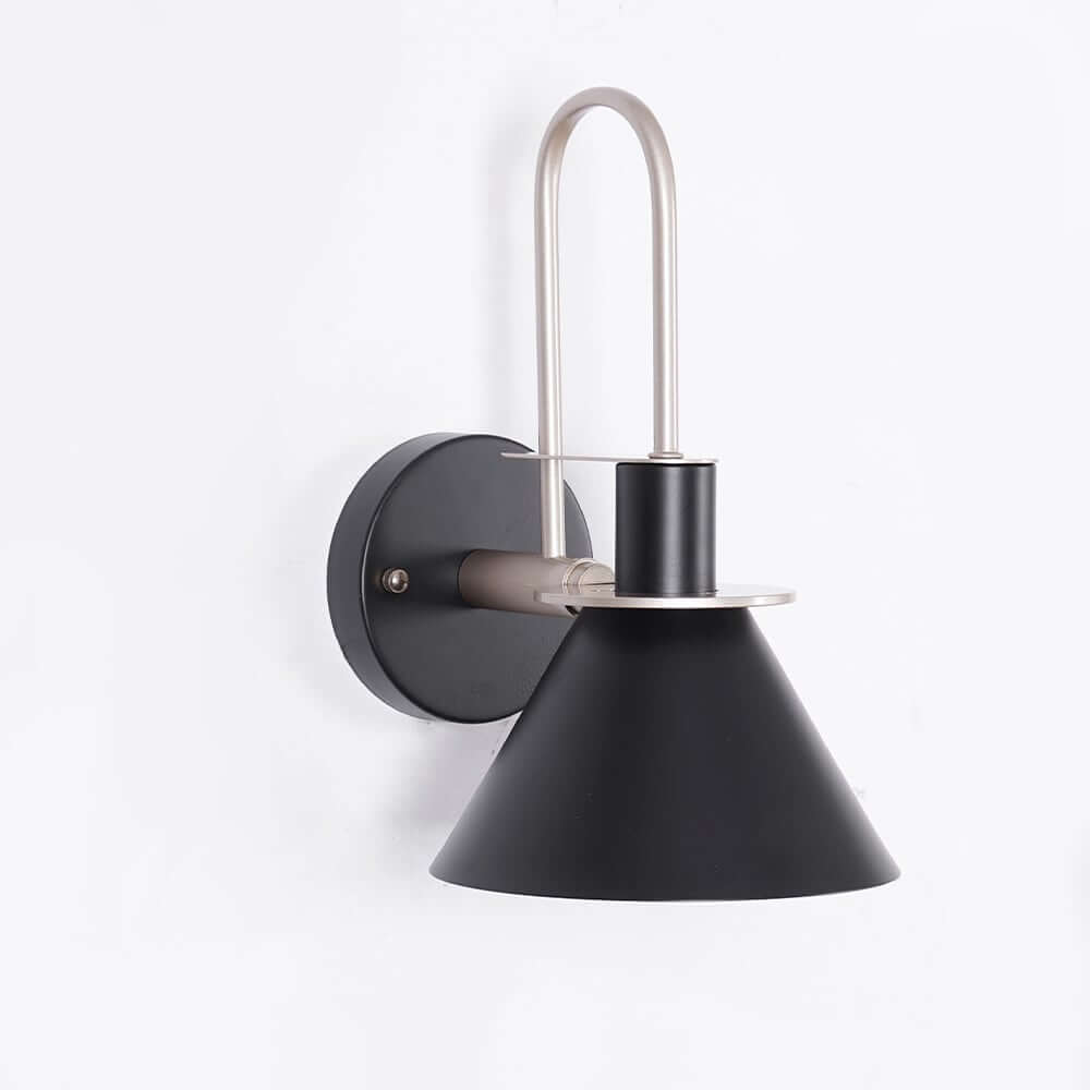 Modern Black Metal Armed Wall Sconce with Down-Lighting Cone Shade Main Product Image