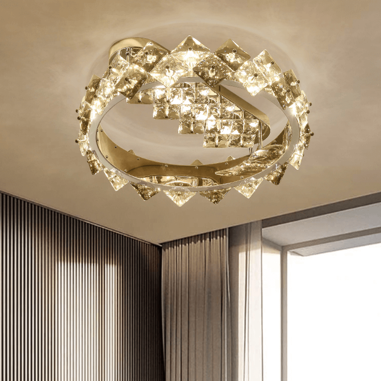 Modern Crystal Flush Mount Ceiling Light with Silver Chrome Finish Main Product Image