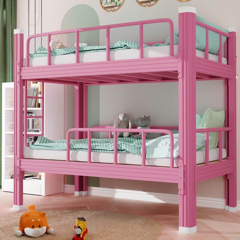Modern Metal Bunk Bed for Kids – White and Pink Finish with Safety Guardrails Main Product Image