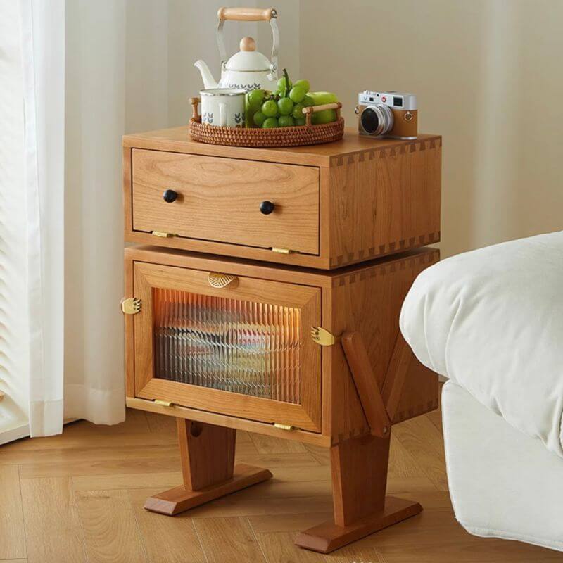 Playful Robot Nightstand With Glass Or Rattan Door Main Product Image