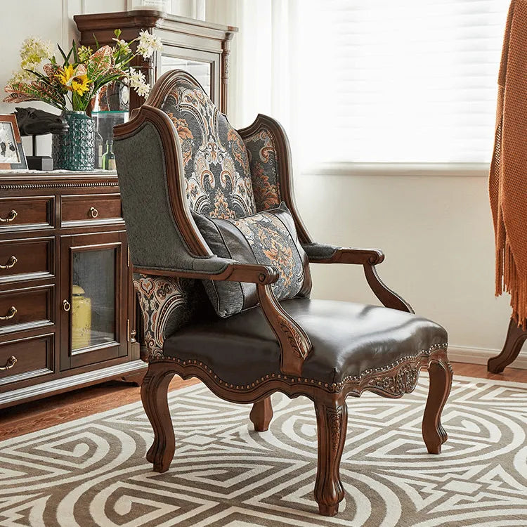 Solid Mahogany Lounge Chair with Sculptural Carved Legs and Oil-Waxed Leather Main Product Image