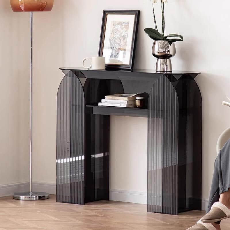 Stain-Resistant Lucite Console Table with Fluted Pedestal Base Main Product Image