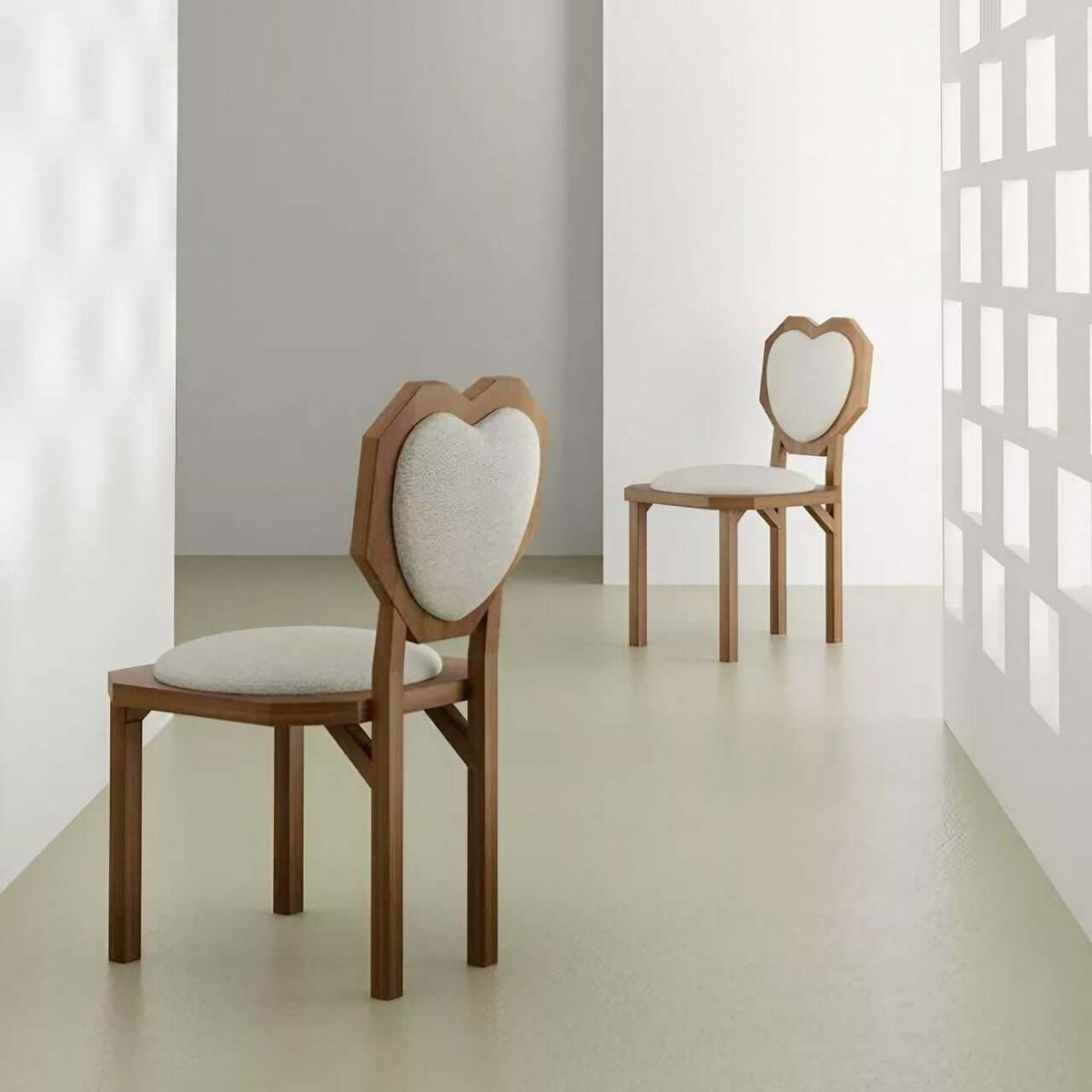 Single white woolen dining chair with heart-shaped back and high aesthetic design main product image