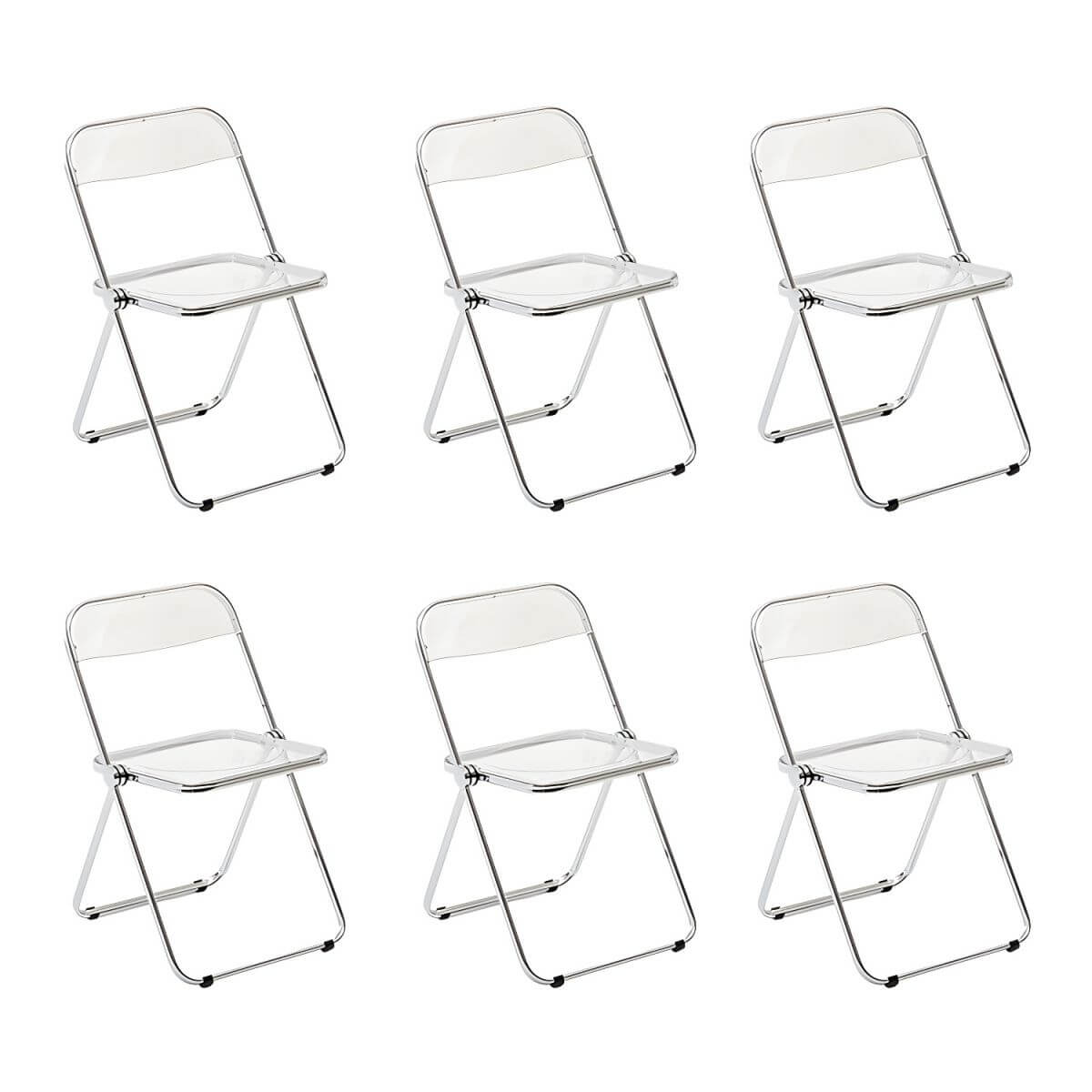 Scandinavian style dining chair with silver metal legs and plastic acrylic seat