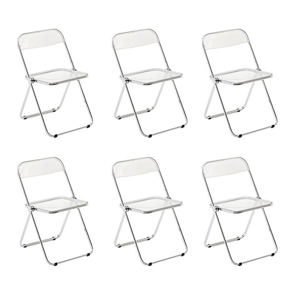 Scandinavian style dining chair with silver metal legs and plastic acrylic seat