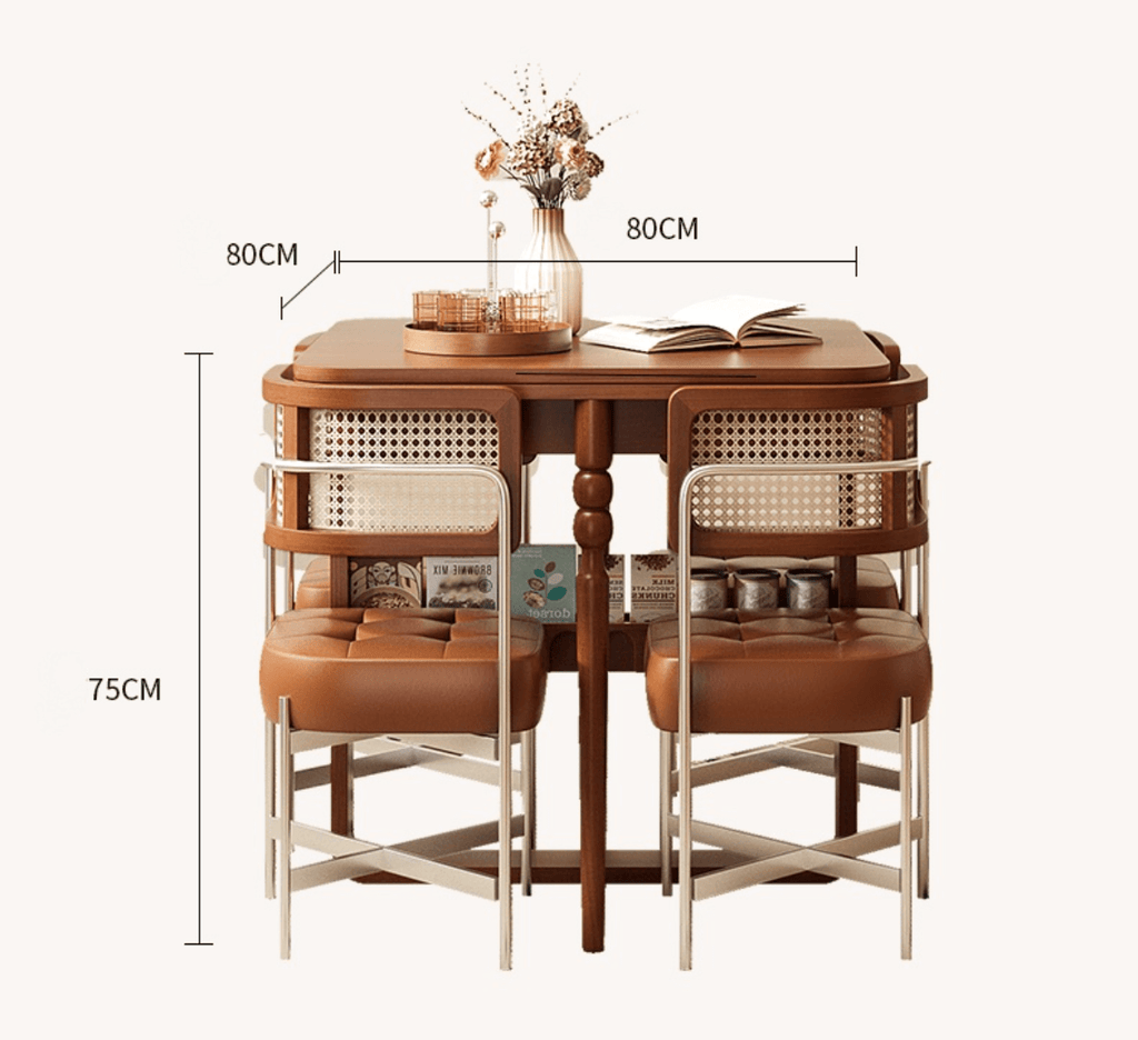 Scandinavian-inspired folding dining table with ample storage for stylish, space-saving home decor
