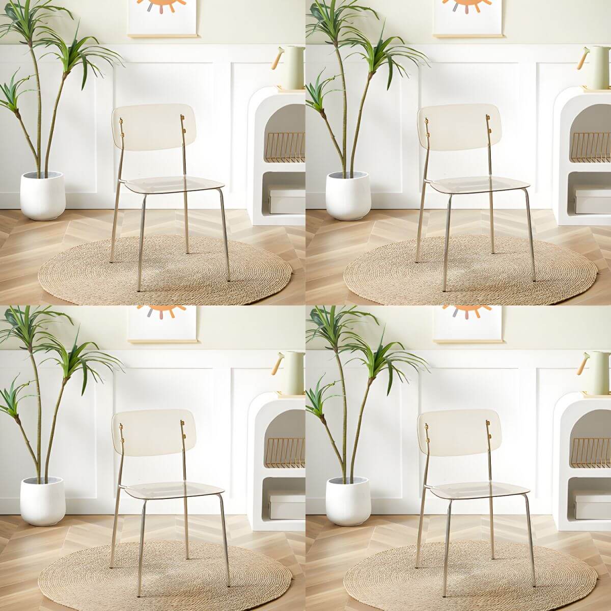 Transparent acrylic dining chair with modern design, perfect for living room and kitchen seating